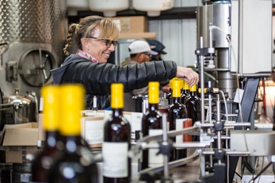 Bottle labeling line in production